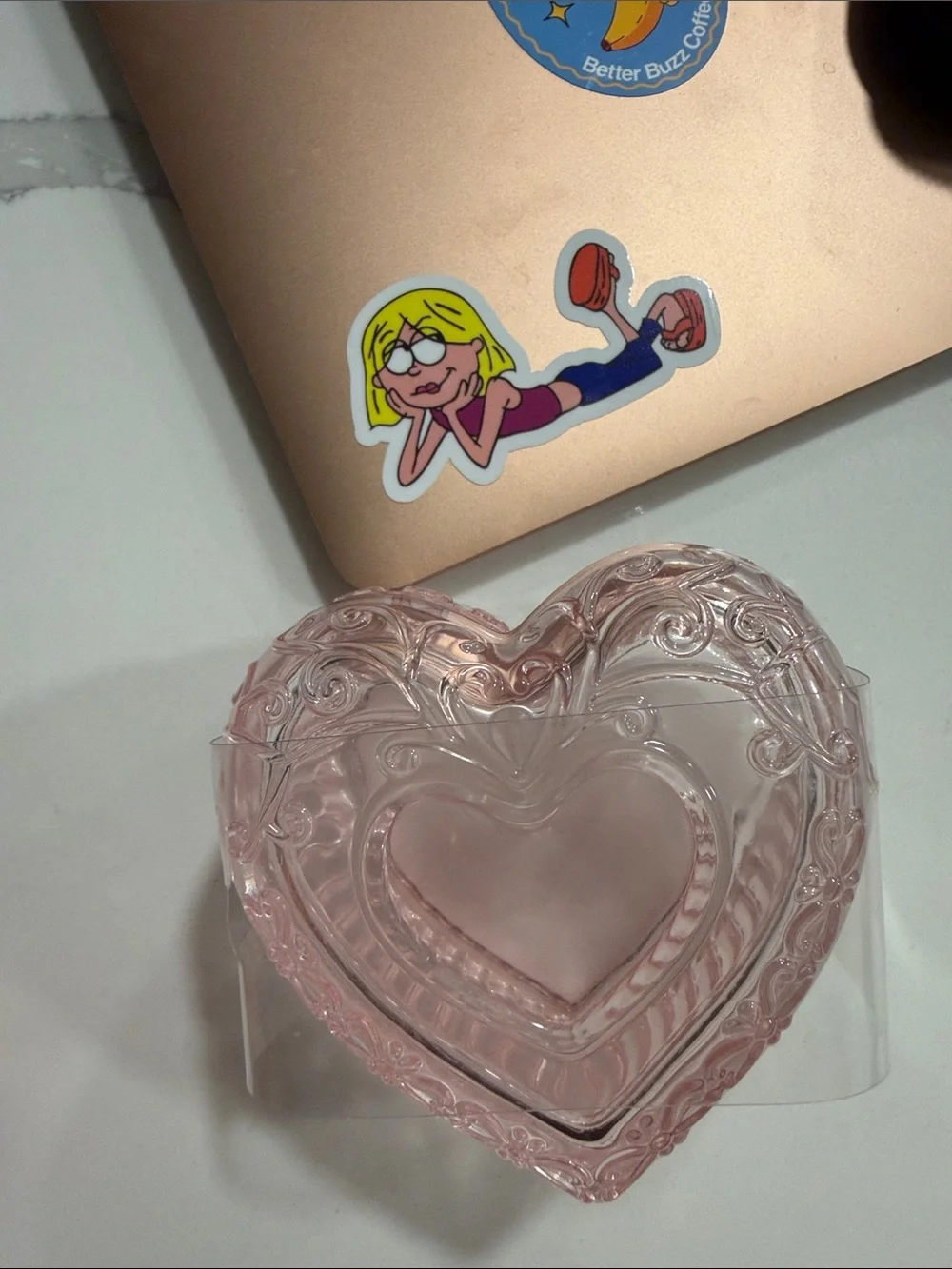 Pink Heart-Shaped Glass Trinket Dish